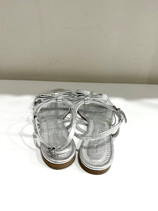 Kennel & Schmenger Elle Flat Strappy Sandals Metallic Silver Leather Womens 4.5