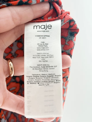 Maje Red leopard print ruffle shorts, 38
