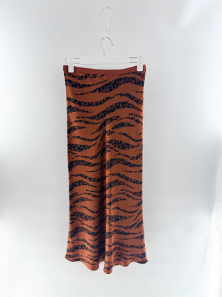 Anine Bing Orange tiger print silk skirt, S/P
