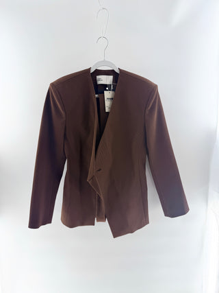 Tory Burch Brown collarless asymetrical tailored blazer, 4