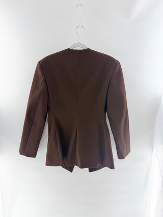 Tory Burch Brown collarless asymetrical tailored blazer, 4