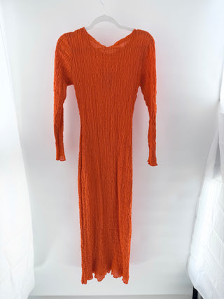 Montce Solidad Textured Stretch Long Sleeve Maxi Dres  Tangerine Womens Small