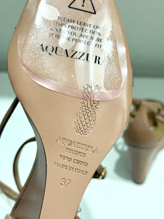 Aquazzura Illusion Plexi Leather Strappy Wedge Sandals Beige Women's Size EU 37
