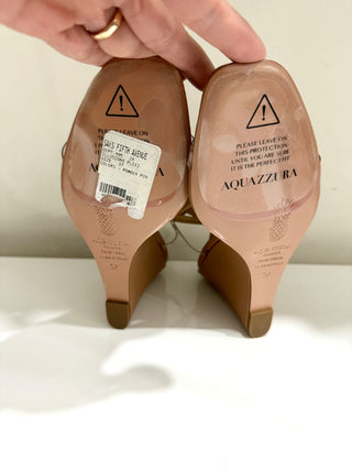 Aquazzura Illusion Plexi Leather Strappy Wedge Sandals Beige Women's Size EU 37