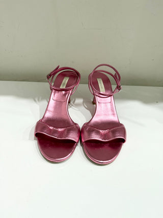 Casadei Metallic Leather Ankle Strap Kitten Heel Sandals Pink Women's EU 37.5