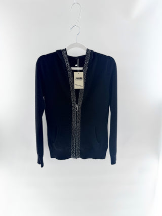 n.a. Black embellished zip-up knit hoodie, S