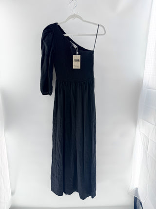 Faithfull the Brand Black smocked one-shoulder maxi dress, 4