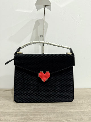 Les Petits Joueurs Pixie Lolita Leather & Velvet Top Handle Bag Black