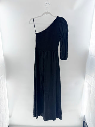 Faithfull the Brand Black smocked one-shoulder maxi dress, 4