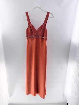 A.L.C. Talia Satin Sleeveless Sweetheart Midi Dress Burnt Terracotta Women's S