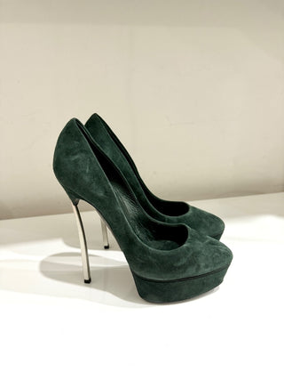 Casadei Suede Metal Stilettos Heel Platform Pumps Forest Green Women's Size 6.5