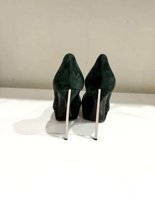 Casadei Suede Metal Stilettos Heel Platform Pumps Forest Green Women's Size 6.5