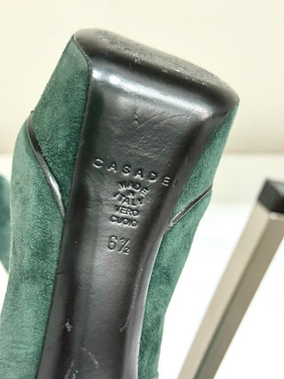 Casadei Suede Metal Stilettos Heel Platform Pumps Forest Green Women's Size 6.5