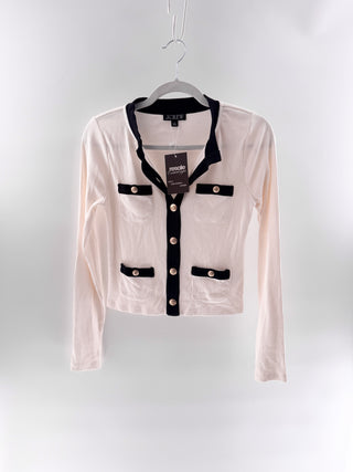 J Crew Vintage Rib Two-Tone Long Sleeve Lady Jacket Cardigan White Black Women S