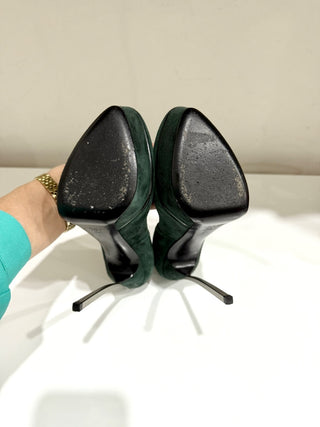 Casadei Suede Metal Stilettos Heel Platform Pumps Forest Green Women's Size 6.5