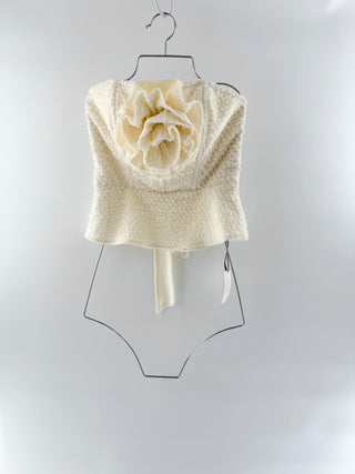 LPA Romola Strapless Top with Floral Rosette Cannoli Cream Women's Size Small