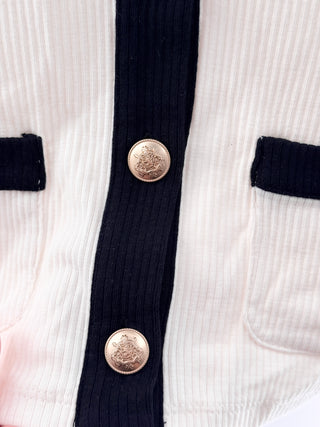 J Crew Vintage Rib Two-Tone Long Sleeve Lady Jacket Cardigan White Black Women S