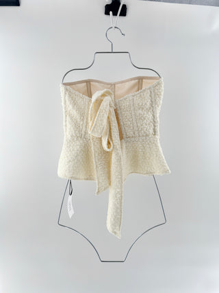 LPA Romola Strapless Top with Floral Rosette Cannoli Cream Women's Size Small