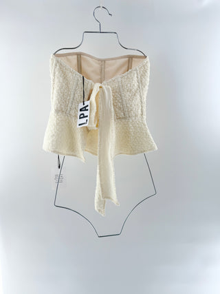 LPA Romola Strapless Top with Floral Rosette Cannoli Cream Women's Size Small