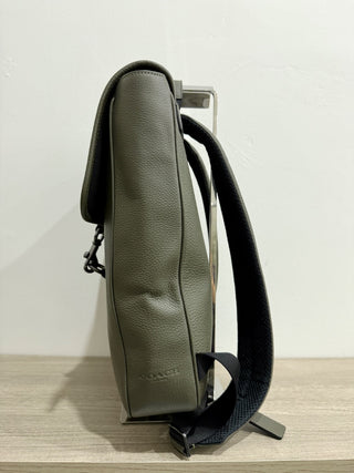 Coach Blaine Refined Pebble Leather Preppy School Backpack Gunmetal/Olive Drab