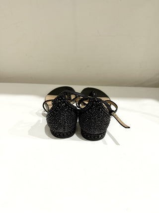 Valentino Garavani Embellished Studded Crystal Thong Sandals Black Women's EU 36