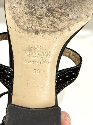 Valentino Garavani Embellished Studded Crystal Thong Sandals Black Women's EU 36