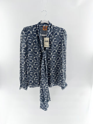 Tory Burch Blue floral tie-neck silk blouse, 2