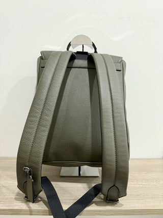 Coach Blaine Refined Pebble Leather Preppy School Backpack Gunmetal/Olive Drab
