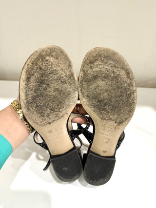 Valentino Garavani Embellished Studded Crystal Thong Sandals Black Women's EU 36