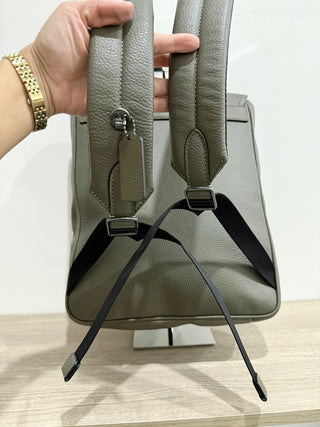 Coach Blaine Refined Pebble Leather Preppy School Backpack Gunmetal/Olive Drab