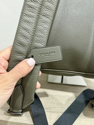Coach Blaine Refined Pebble Leather Preppy School Backpack Gunmetal/Olive Drab