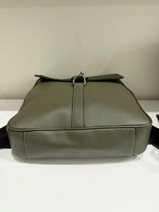 Coach Blaine Refined Pebble Leather Preppy School Backpack Gunmetal/Olive Drab