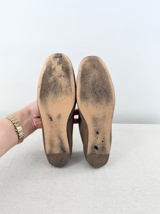 Le Monde Beryl Luna V-Cut Slip On Slipper Flat Taupe Leather Women's Size US 7