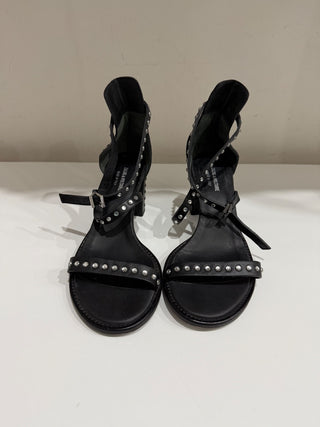 Zadig & Voltaire May Studded Leather Ankle Strap Block Heel Sandals Black EU 36