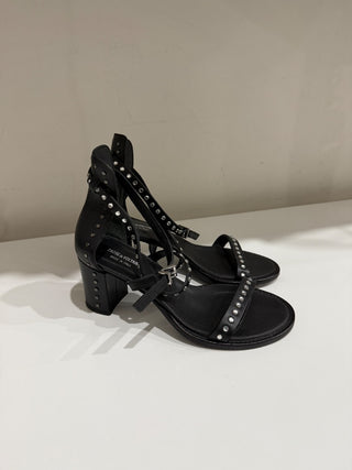 Zadig & Voltaire May Studded Leather Ankle Strap Block Heel Sandals Black EU 36