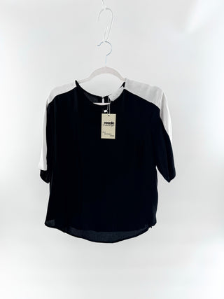 A.L.C. Black colorblock short sleeve silk blouse, S