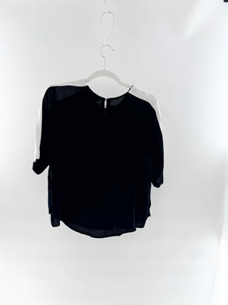 A.L.C. Black colorblock short sleeve silk blouse, S