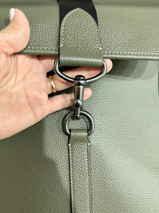 Coach Blaine Refined Pebble Leather Preppy School Backpack Gunmetal/Olive Drab