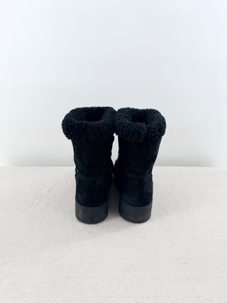 La Canadienne Emery Suede Shearling Cuff Lace-Up Winter Boots Black Women's 7