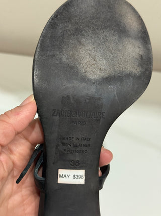 Zadig & Voltaire May Studded Leather Ankle Strap Block Heel Sandals Black EU 36