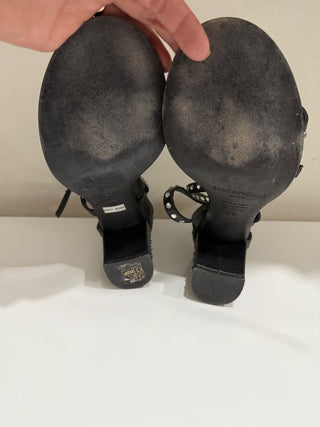 Zadig & Voltaire May Studded Leather Ankle Strap Block Heel Sandals Black EU 36