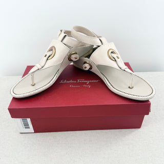 Salvatore Ferragamo Shan Leather Slingback Thong Sandals Nude Beige Women's 9.5