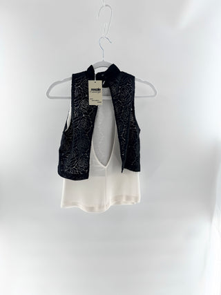 A.L.C. Black floral overlay sleeveless blouse, 2