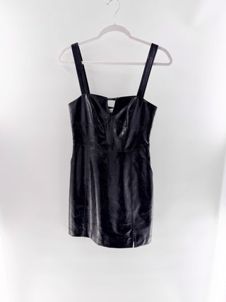 NWT Jonathan Simkhai Abra Patent Crinkle Vegan Leather Bustier Dress Black XS