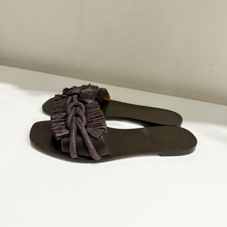 Tory Burch Rope Leather Slip On Slide Flat Sandals Fudge Brown Women's Size 8