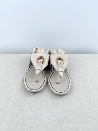 Salvatore Ferragamo Shan Leather Slingback Thong Sandals Nude Beige Women's 9.5
