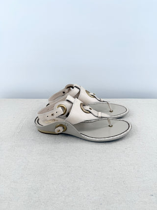 Salvatore Ferragamo Shan Leather Slingback Thong Sandals Nude Beige Women's 9.5