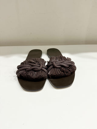 Tory Burch Rope Leather Slip On Slide Flat Sandals Fudge Brown Women's Size 8