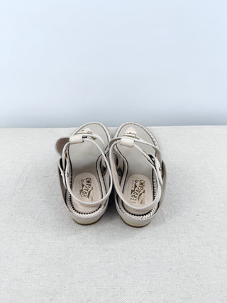 Salvatore Ferragamo Shan Leather Slingback Thong Sandals Nude Beige Women's 9.5