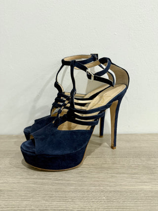 Abel Munoz Eiffel Suede Stilettos Heel Platform Sandals Navy Blue Women's 39/8.5